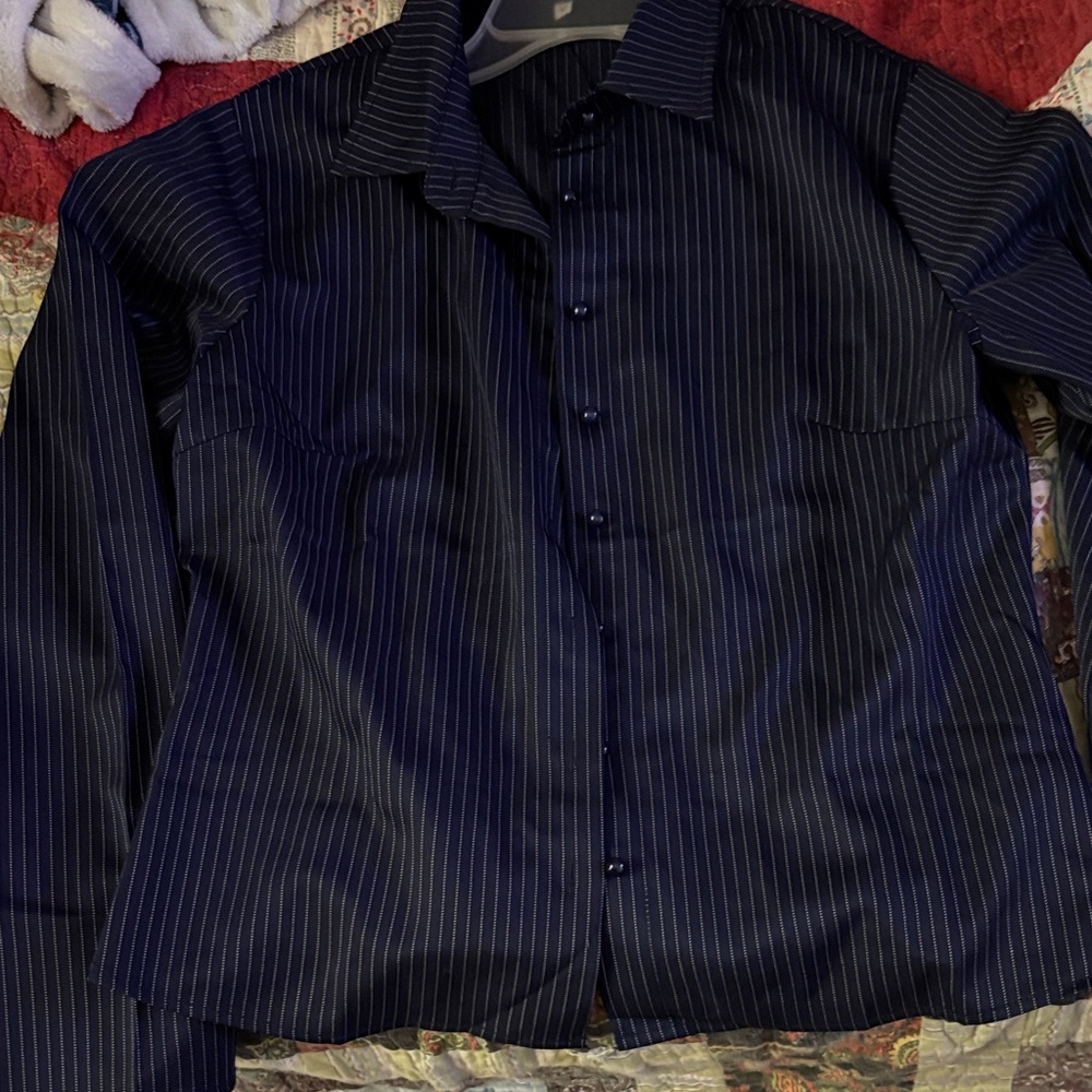 Women's Classic Navy Pinstripe Blouse